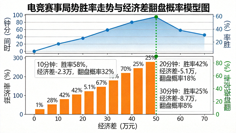电竞赛事局势胜率走势与经济差翻盘概率模型图