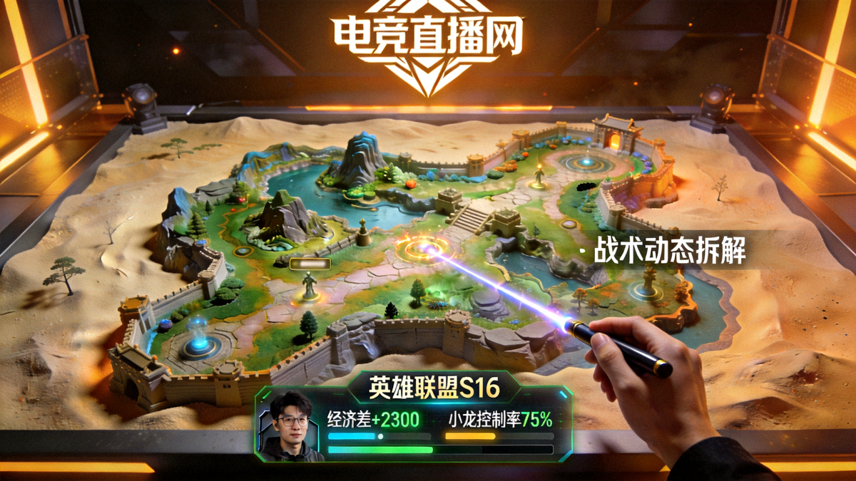 电竞直播网正在热播的英雄联盟S16战术动态拆解沙盘直播画面