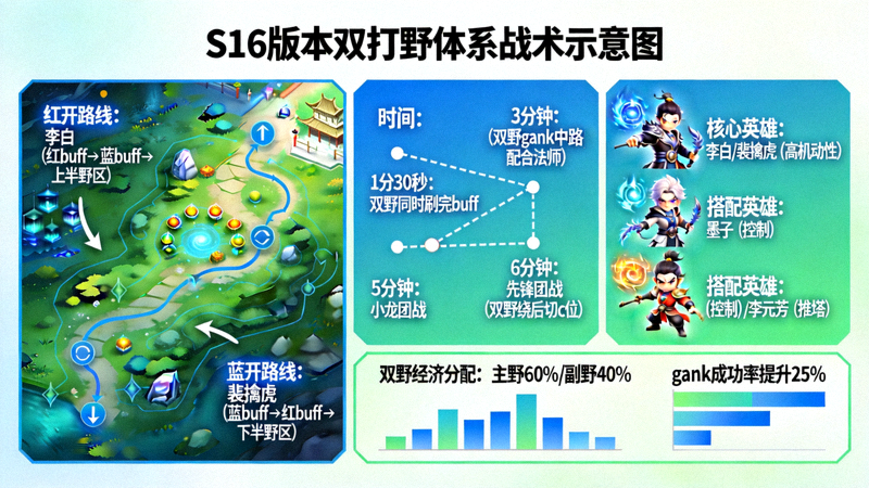 S16版本强势套路双打野体系战术示意图